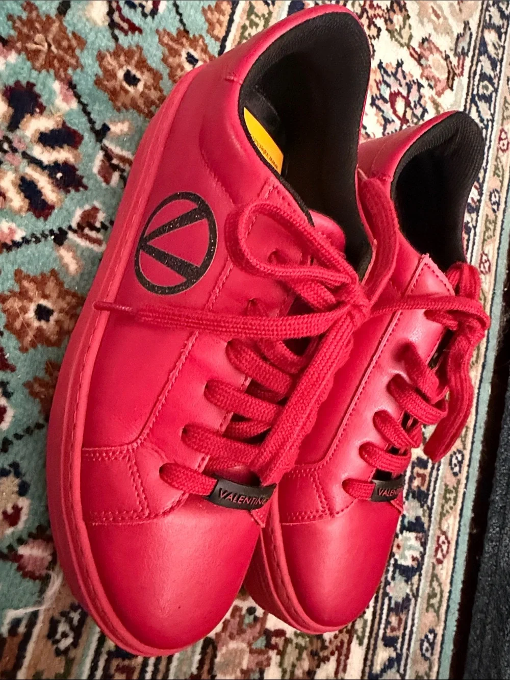 Valentino Bright Red Leather Lace-Up Sneakers